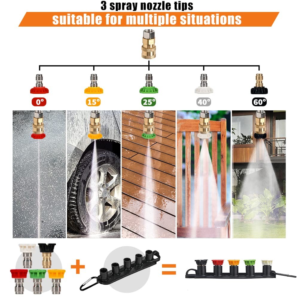 Pressure Washer Short Gun 5000 PSI 3/8 Swivel Quick Connect M2214mm/15mm 5 Tip
