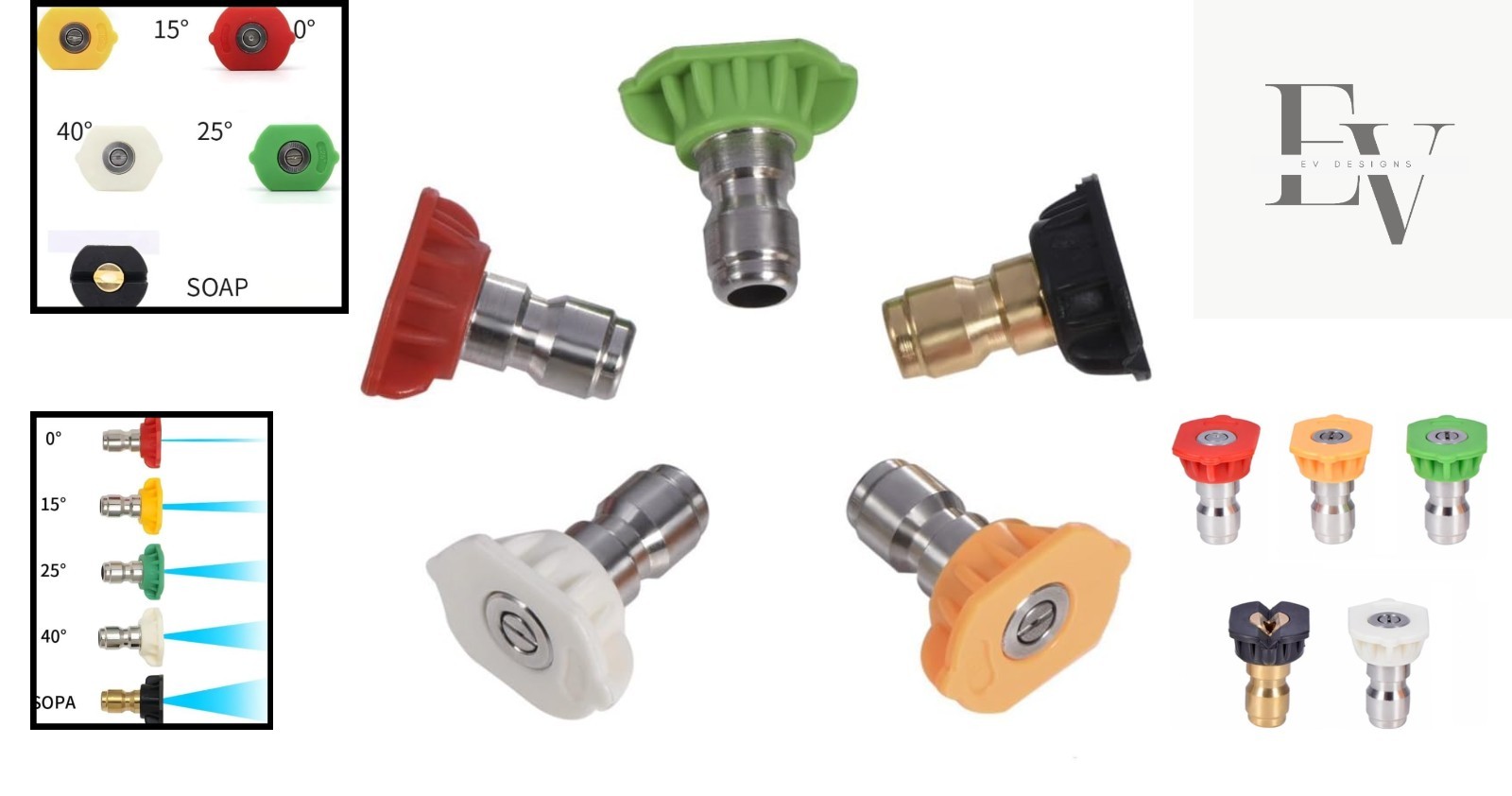 5pcs Stainless Steel Pressure Washer Nozzle Set 1/4 Quick Connect – 4.0 GPM