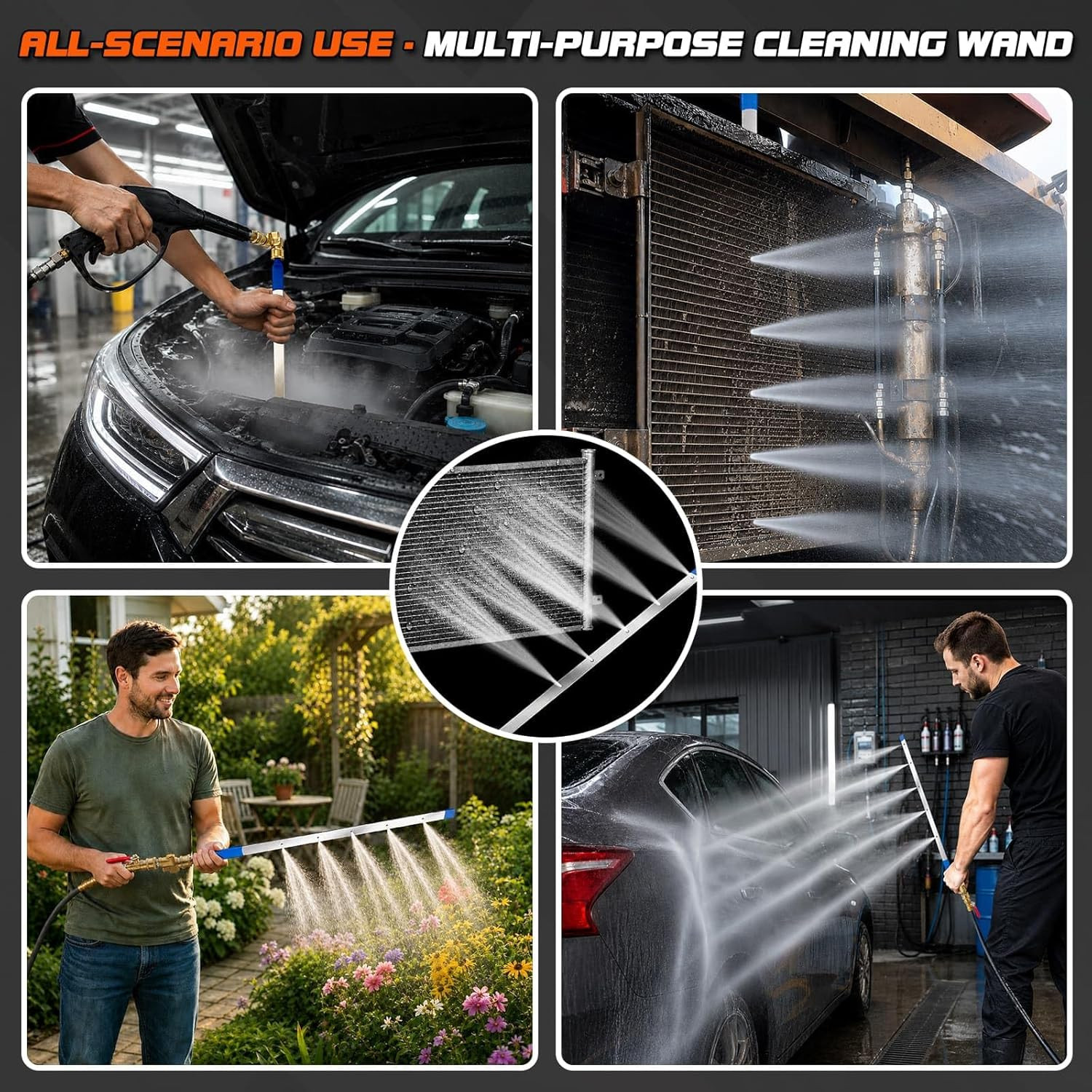 40” Radiator Cleaning Wand, Dual Purpose Radiatorflush Kit for Pressure Air Pum