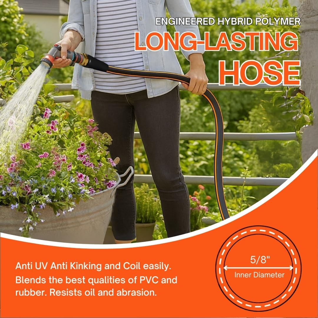 Flexibility Garden Hose, 10ft x 5/8″, No-Kink, Wear-Resistant &