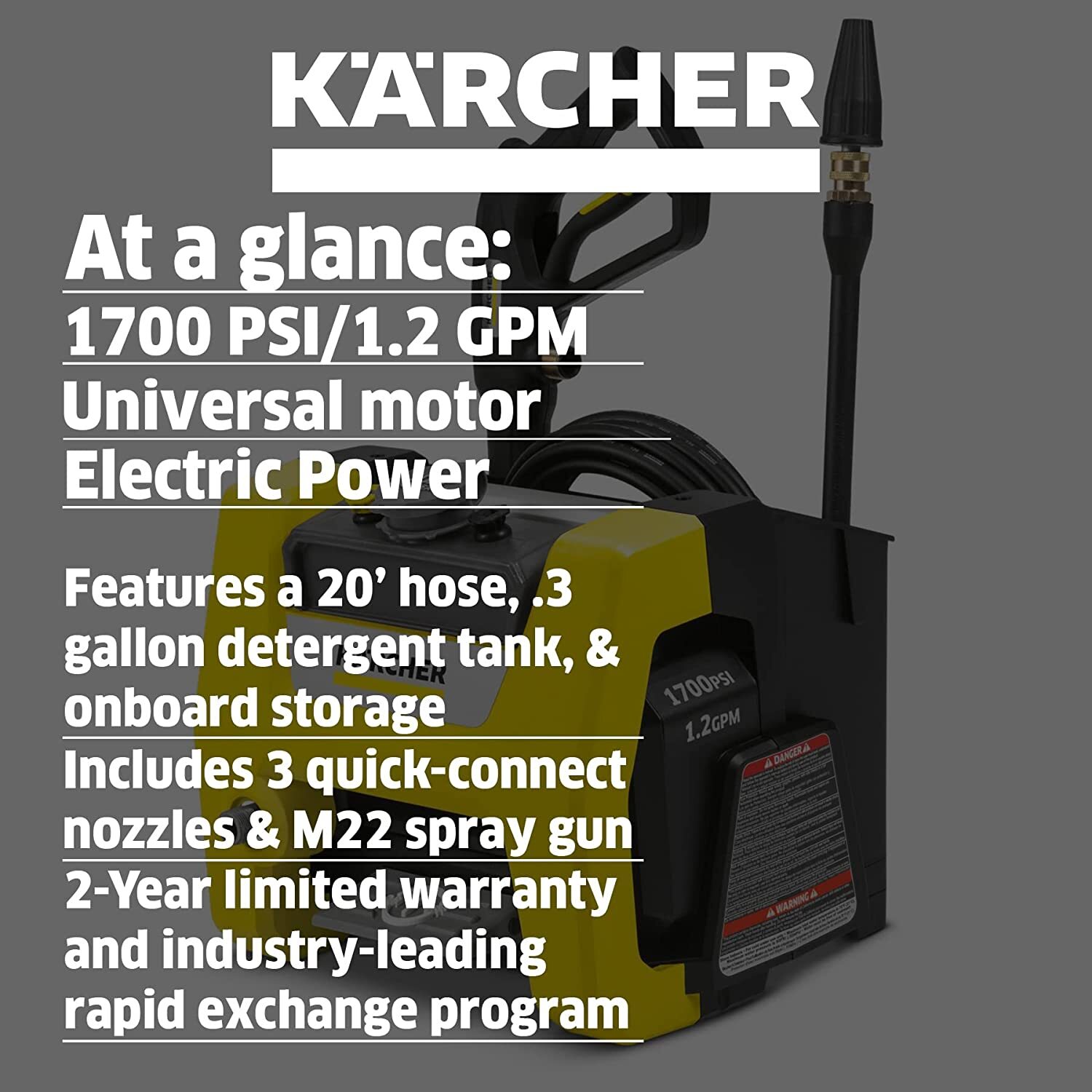 K1700 Cube 1700 PSI 1.2 GPM Trupressure Electric Pressure Washer with 3 Nozzles
