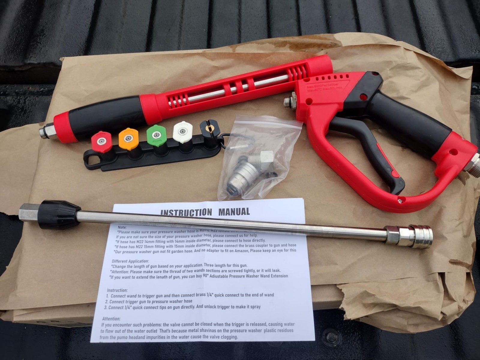 Pressure Washer Gun 40 Inches Wand 5000 PSI With 5 Nozzle Tips Extension New USA