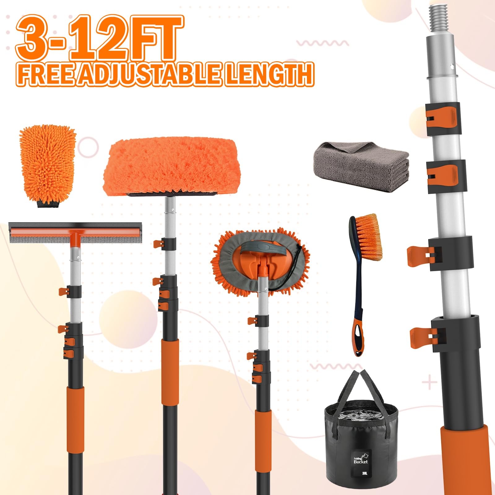 12FT Car Wash Brush with Long Handle, Cleaning Kit