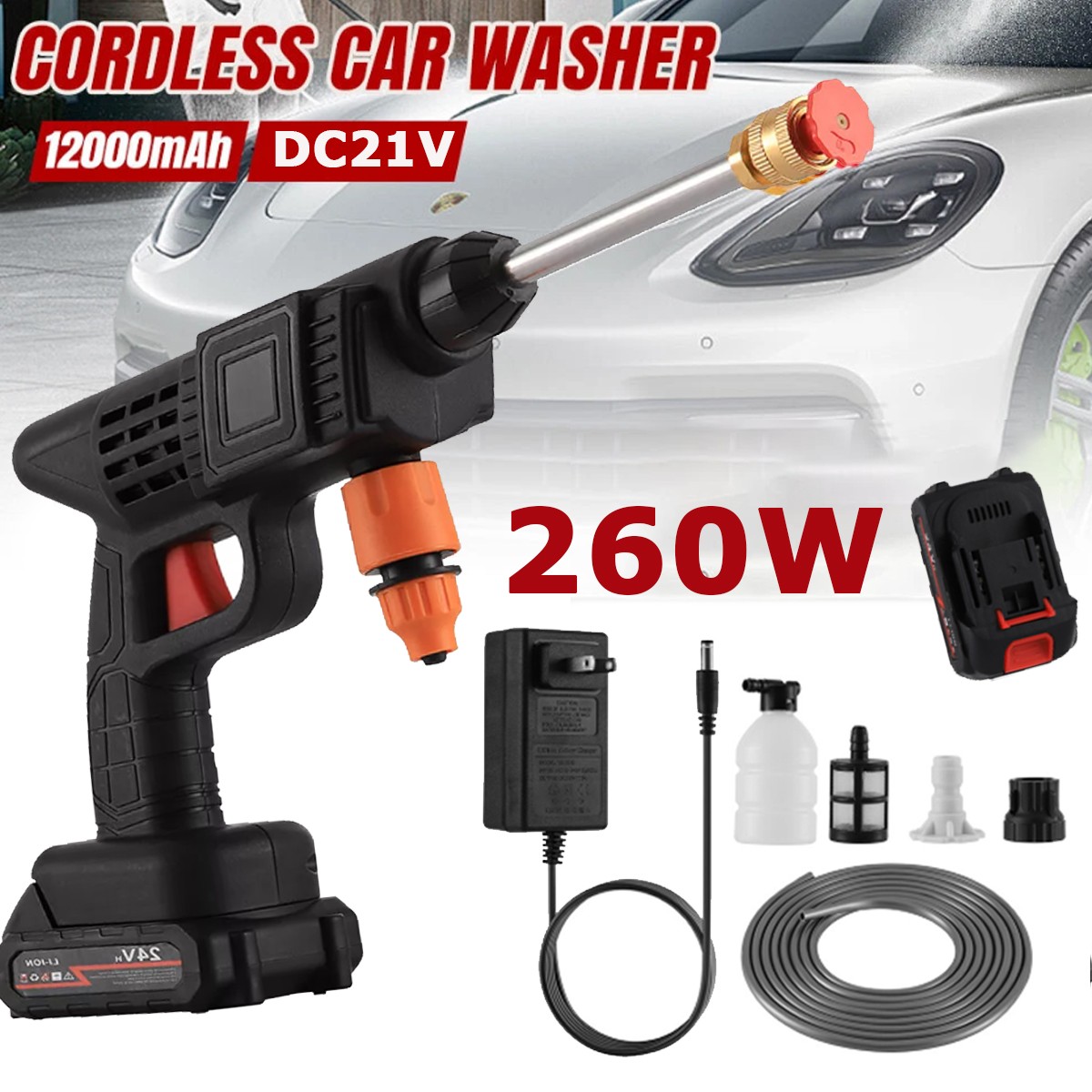 Portable Cordless Electric High Pressure Water Spray Gun Car Washer Cleaner Tool