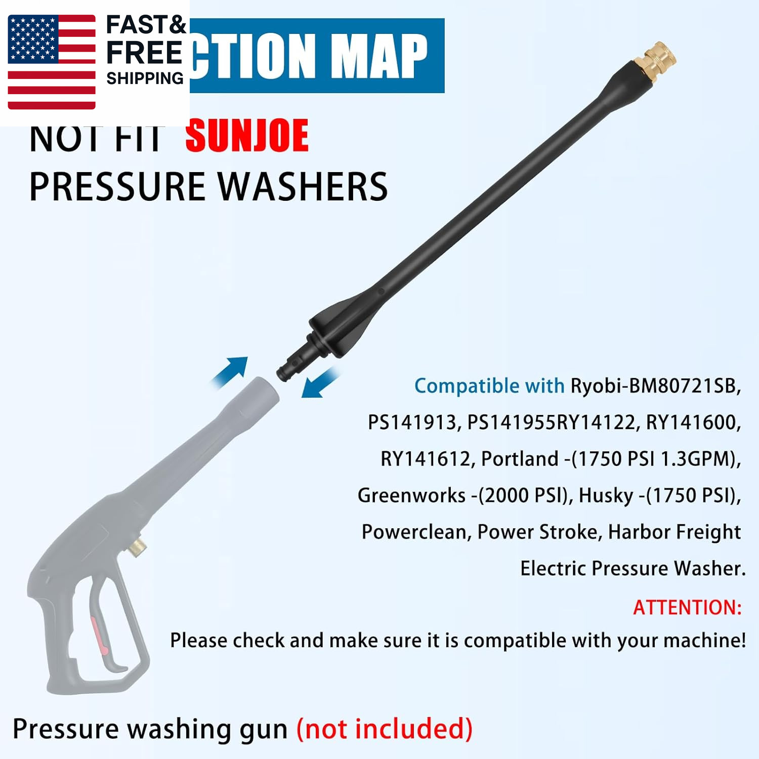 Pressure Washer Wand 308494075 for Ryobi, Portland, Husky Pressure Washer Gun, 2