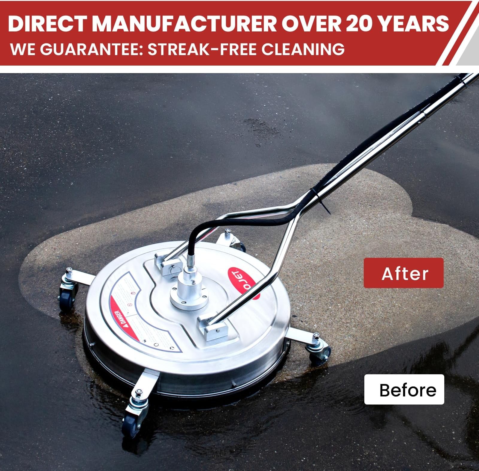 WOJET 22″ Pressure Washer Surface Cleaner with 4 Wheels & Dual Handles & 3 No…