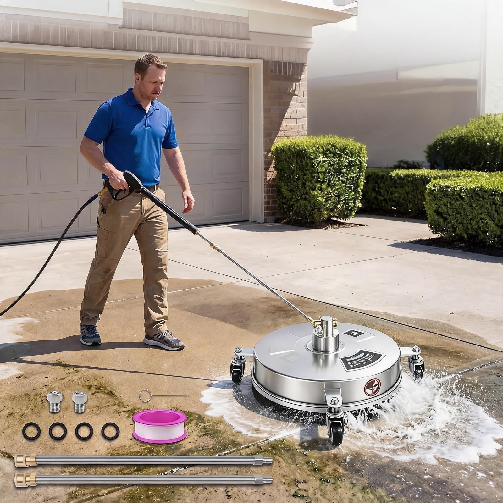 18″ Pressure Washer Surface Cleaner with Wheels 4000 PSI Stainless Steel Patio