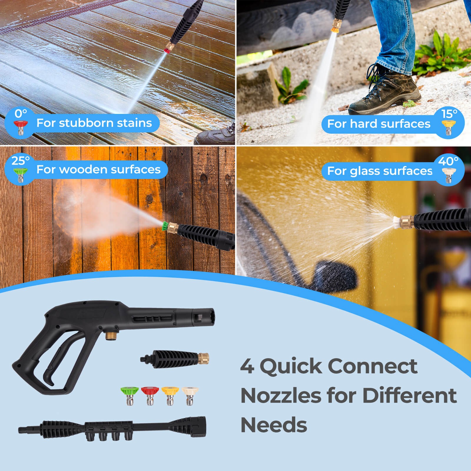 Electric Pressure Washer w/ Wheels 5 Quick Connect Nozzles Soap Bottle spray gun