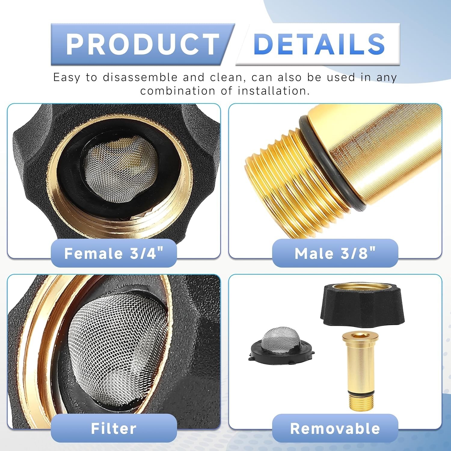 Pressure Washer Pump Parts Water Inlet Fitting, 3/4″ Female to 3/8″ Male Pres…