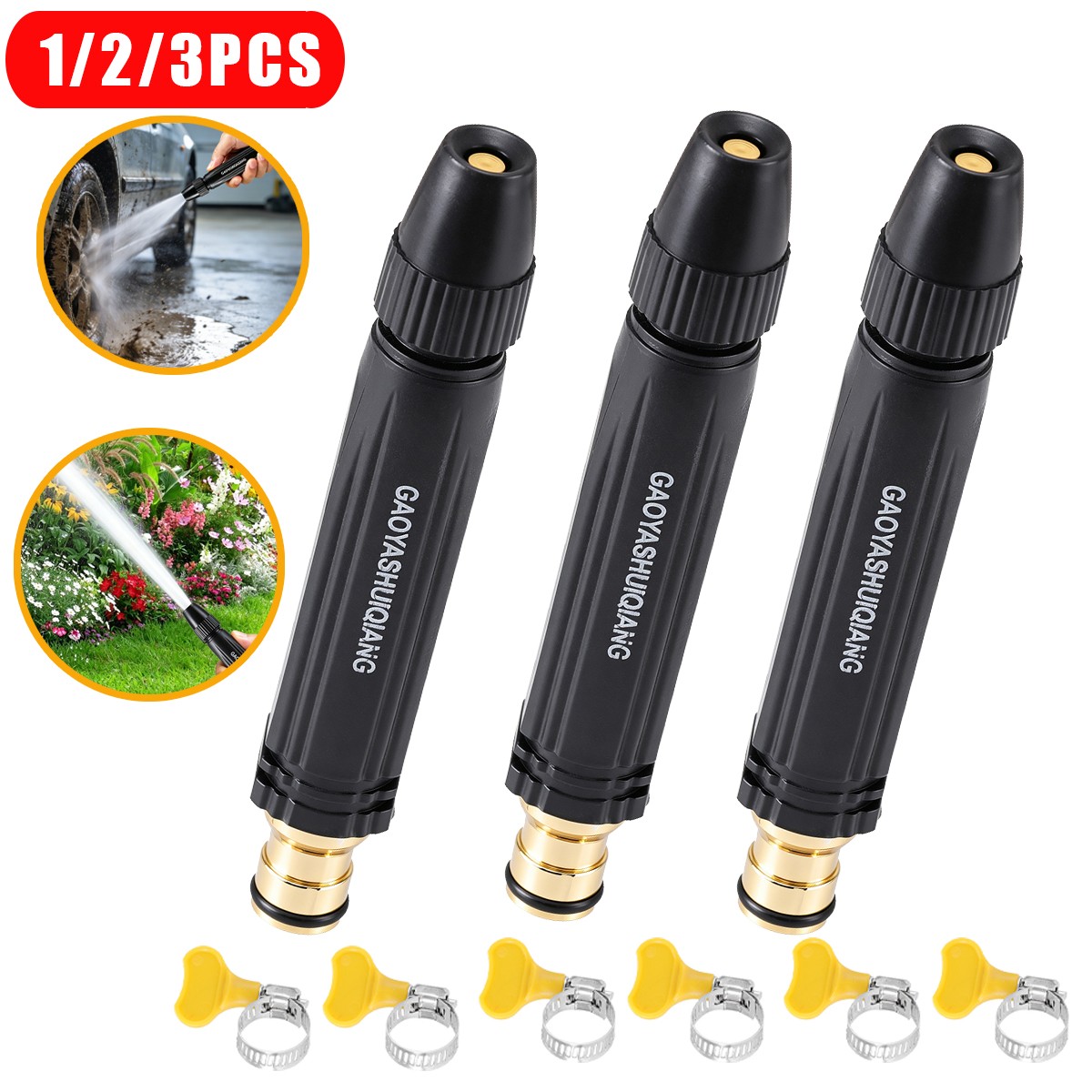 1-3PCS High Pressure Car Wash Water Gun Spray Nozzle Portable Washer for Auto