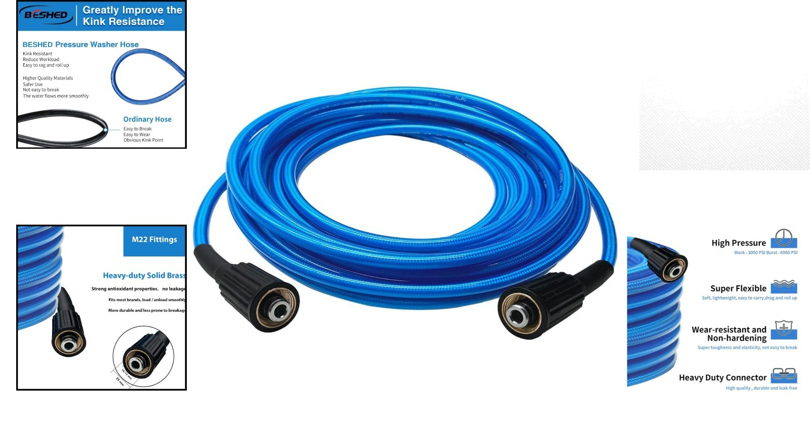 High-Pressure 25 FT Extension Hose – Kink Resistant, 3000 PSI for Power Washers