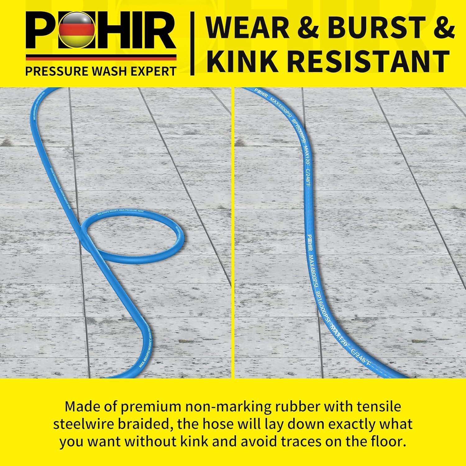 POHIR 4800PSI 25FT Pressure Washer Hose 3/8″ Flexible Power Wire Extension Hose
