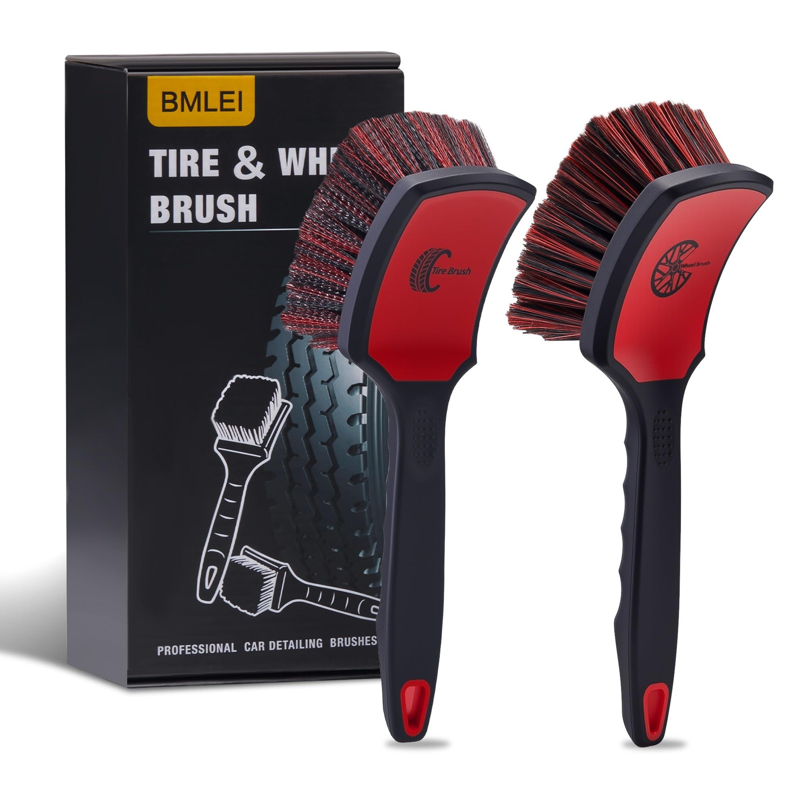 BMLEI Wheel & Tire Brush Set, 2 Pack Car & Cleaner Red&black