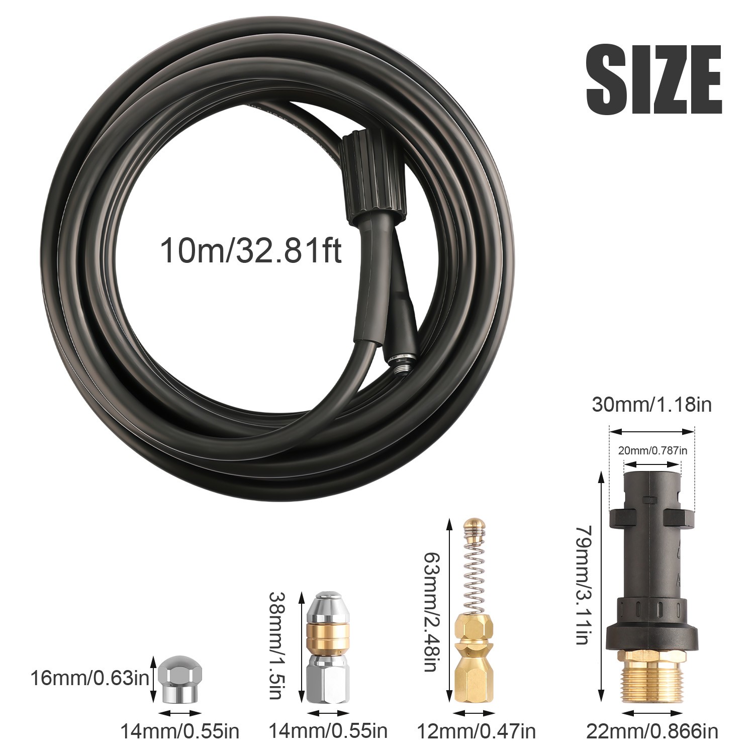 32FT 1/4″ M-NPT 5800PSI Drain Cleaner Hose Sewer Jetter Kit for Pressure Washer