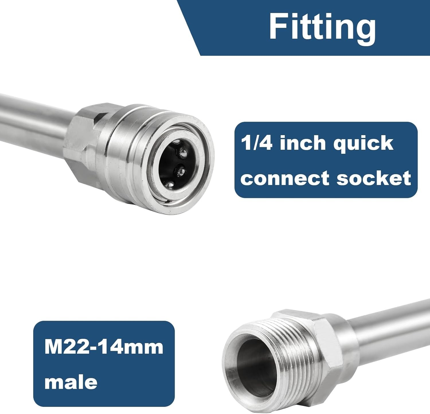 17″ Pressure Washer Extension Wand, Stainless Steel Lance M22 to 1/4″ QC