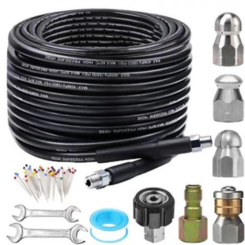 100FT Sewer Jetter Nozzles Kit Drain Cleaning Hose for Pressure Washer 5800PSI