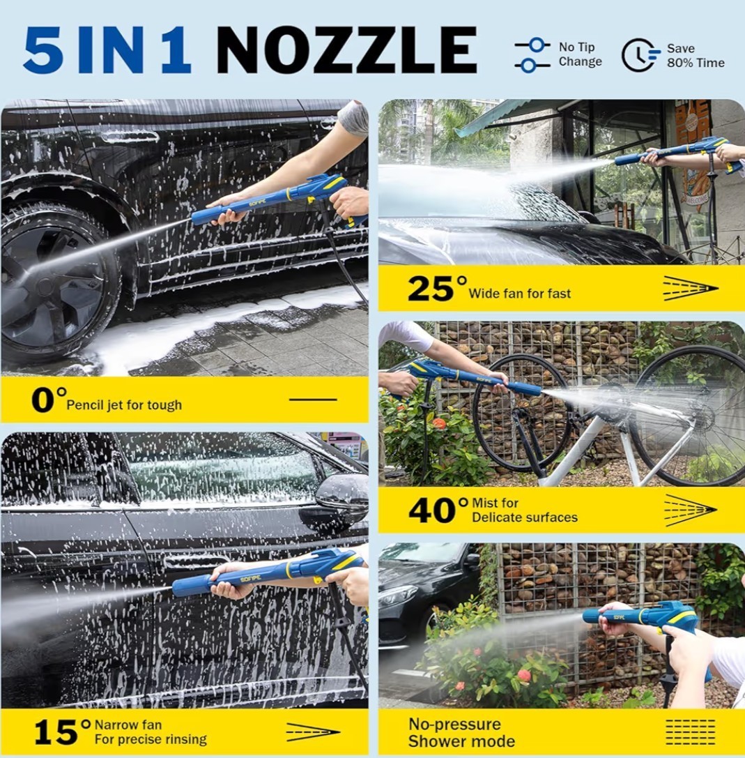 5-in-1 Pressure Washer Gun Foam Cannon Shotgun Style Adjustable Nozzle Kit