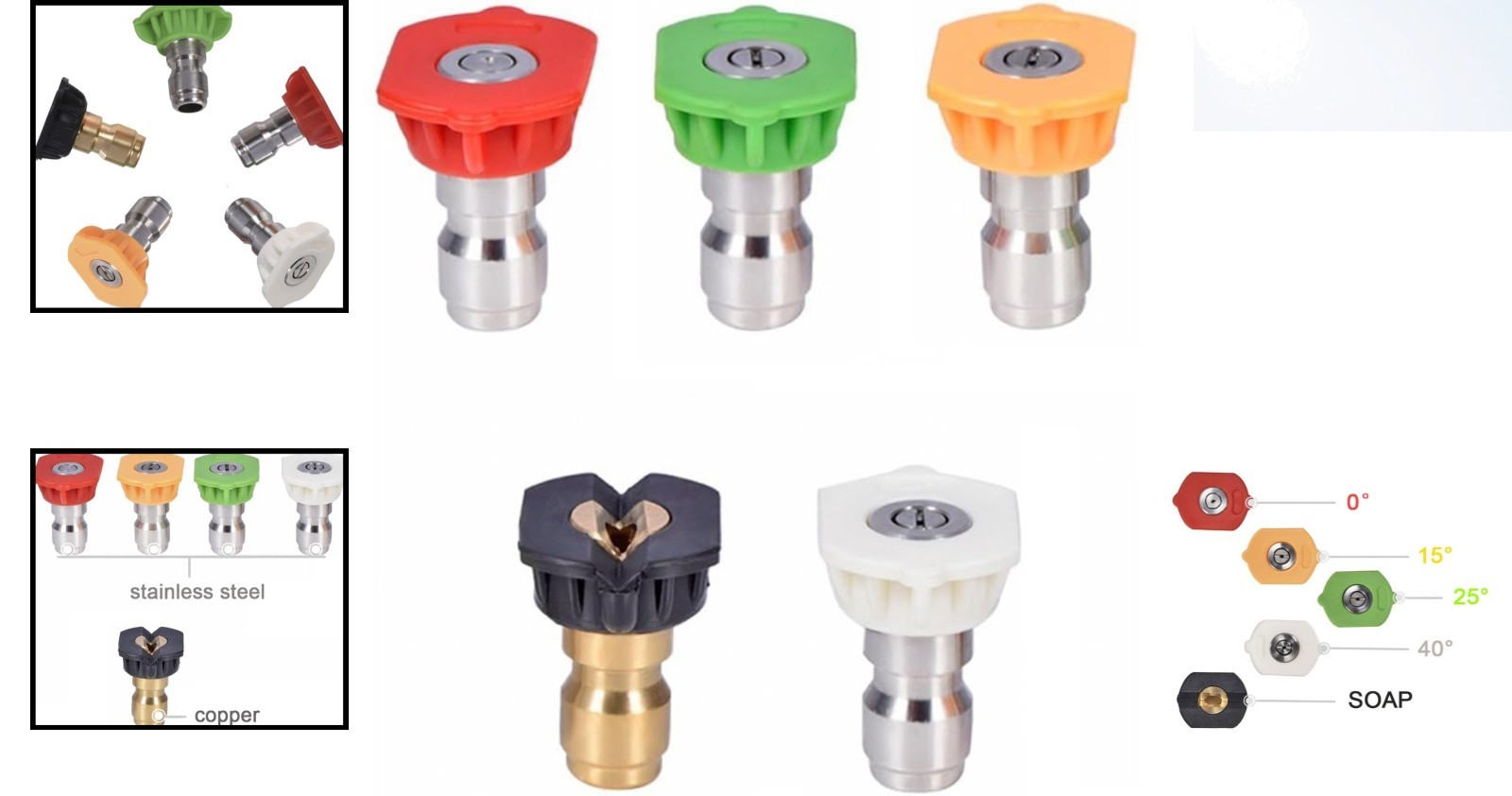 Multi-Degree Pressure Washer Nozzle Set: 5 Brass & Stainless Steel Tips, 2.5 GPM