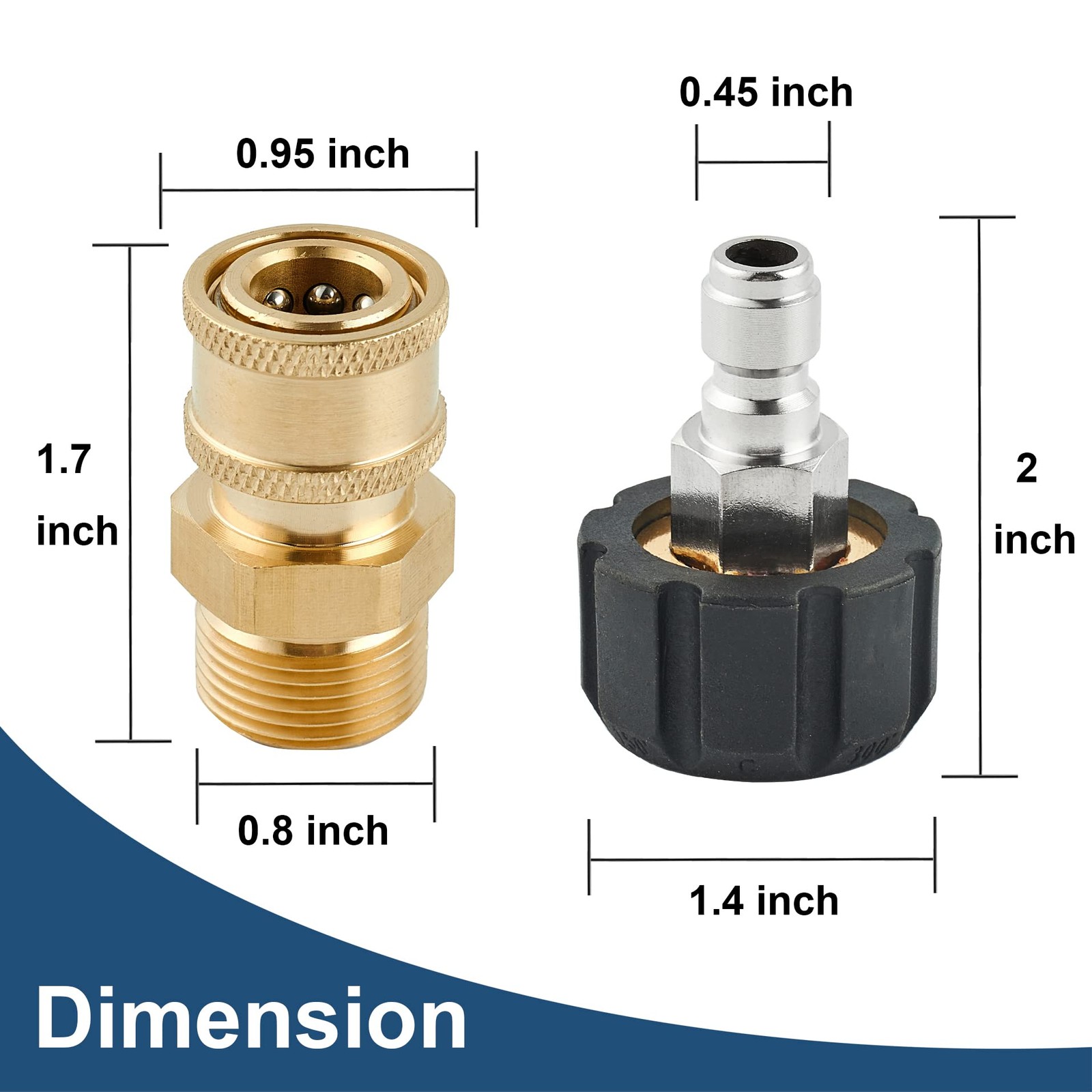 4 PCS Pressure Washer Quick Connect Fittings M22 14mm to 1/4 Inch Set