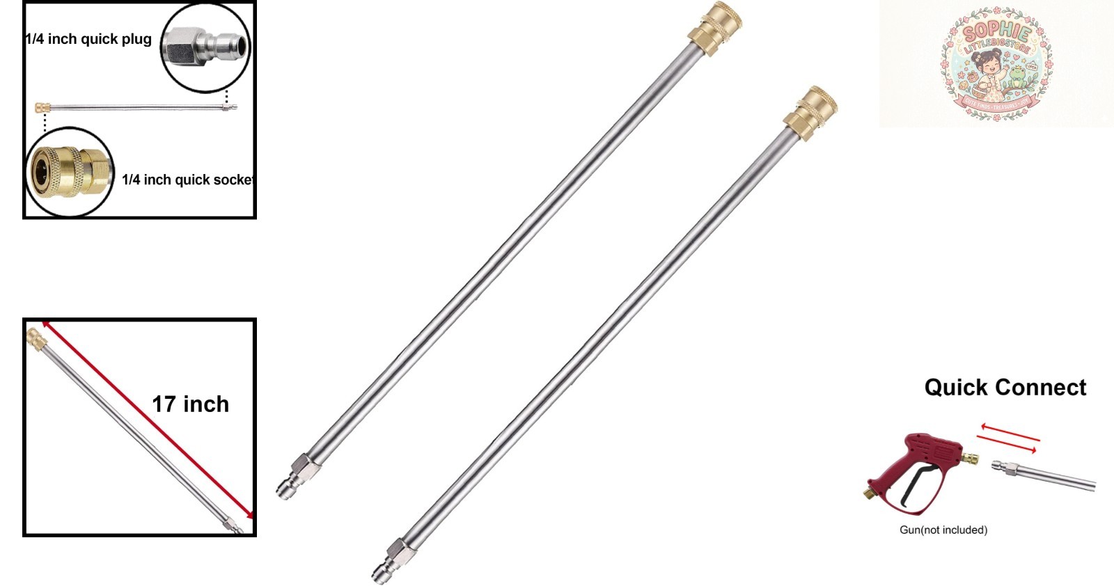 2-Pack 17-Inch Pressure Washer Extension Wands – Brass & Stainless Steel