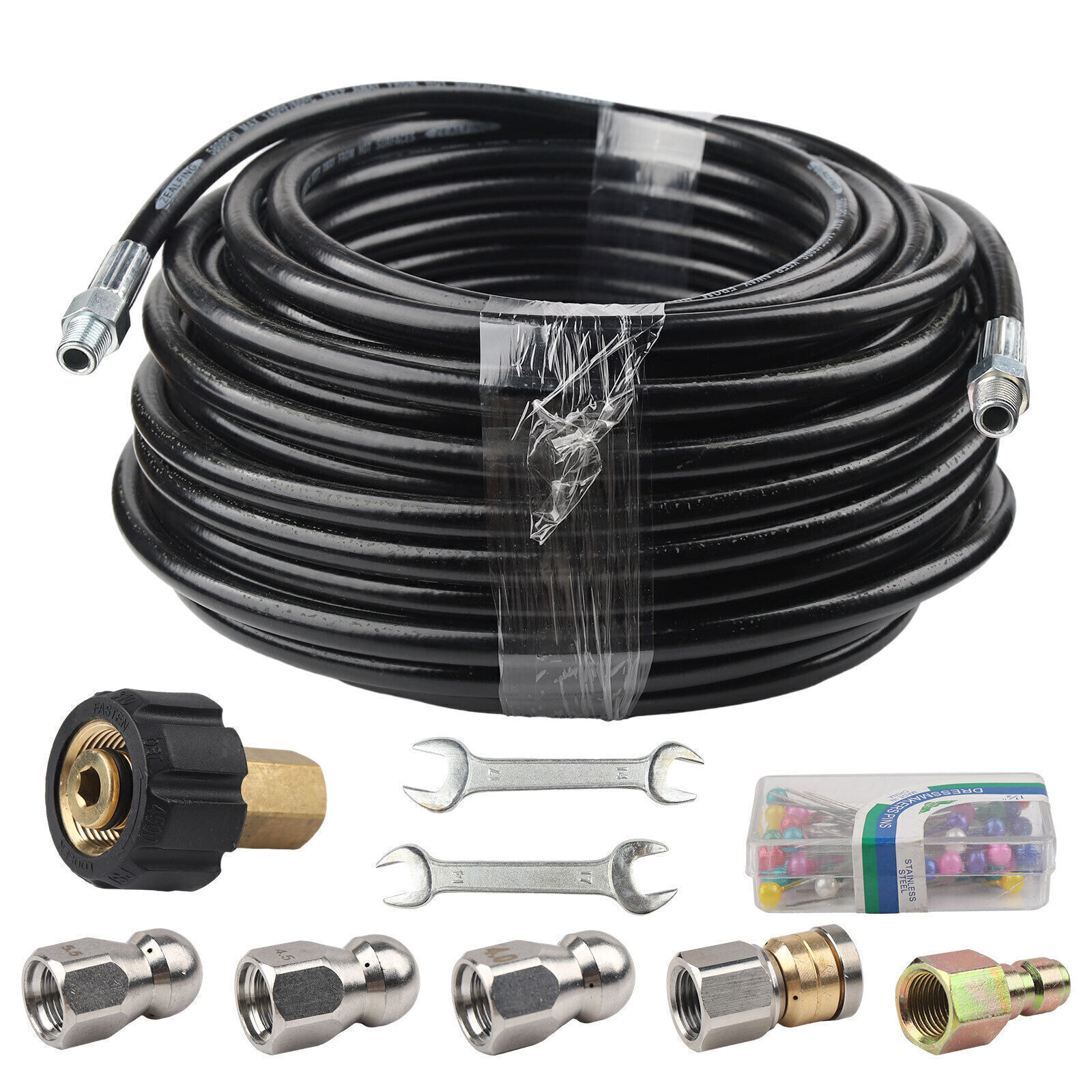 50FT / 100FT Sewer Jetter Kit for Pressure Washer, 5800PSI Drain Cleaning Hose
