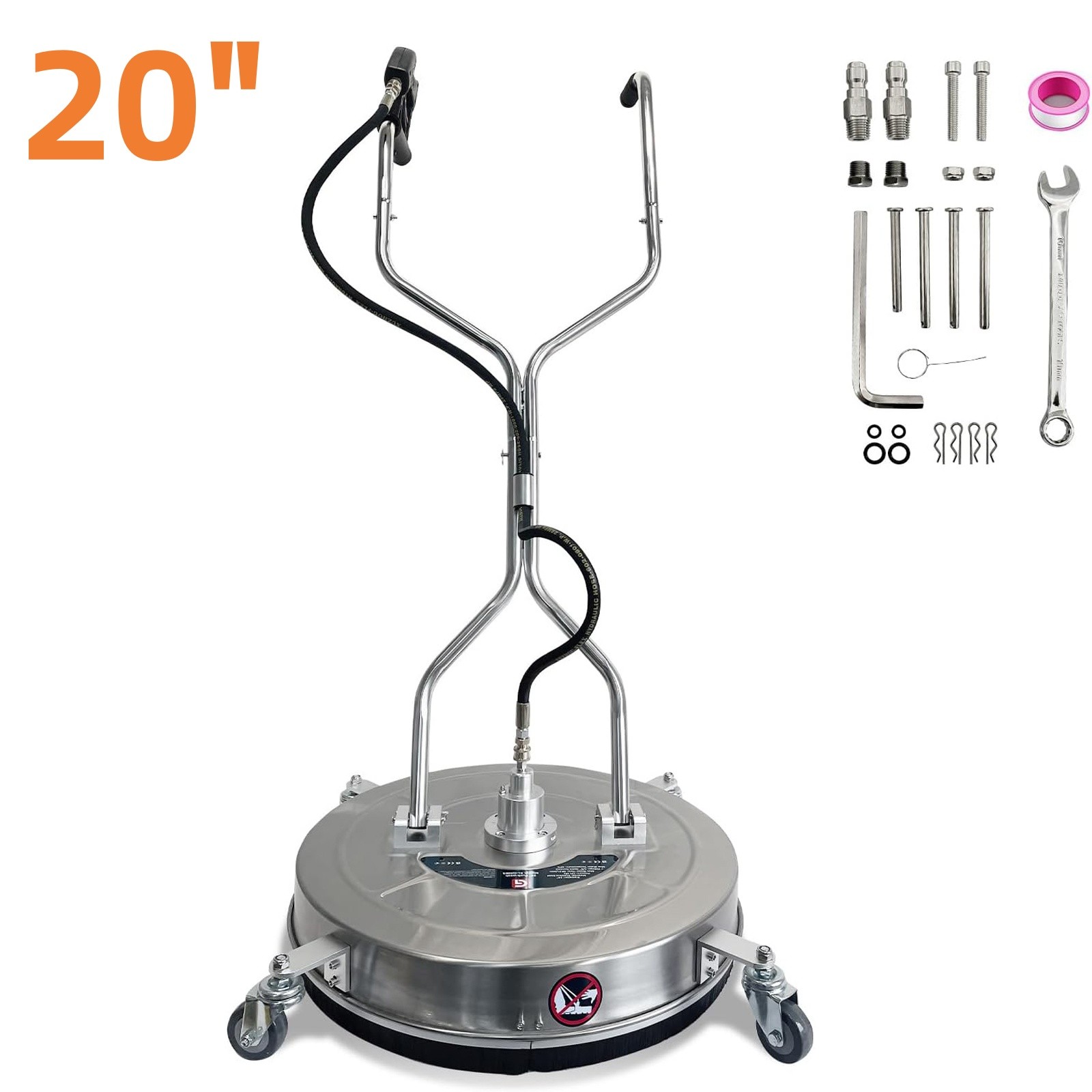 20″ Pressure Washer Surface Cleaner w/ Handles & Wheels 4600PSI Stainless Steel