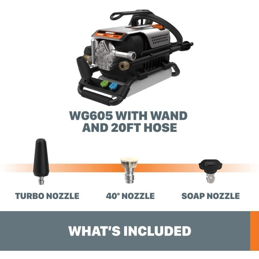 Worx 13 Amp Electric Pressure Washer 1800 PSI with 3 Nozzles – WG605