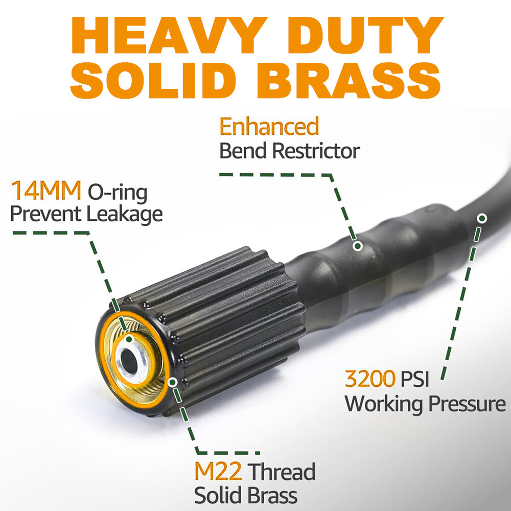 YAMATIC Pressure Washer Hose Kink-free 1/4″ Power Washer Hose M22-14mm 3200 PSI