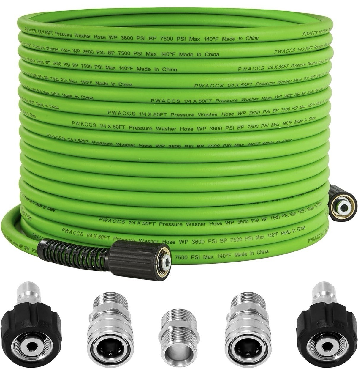 PWACCS Pressure Washer Hose 50 FT x 1/4″, Power Washer Hose Kink Resistant 3600