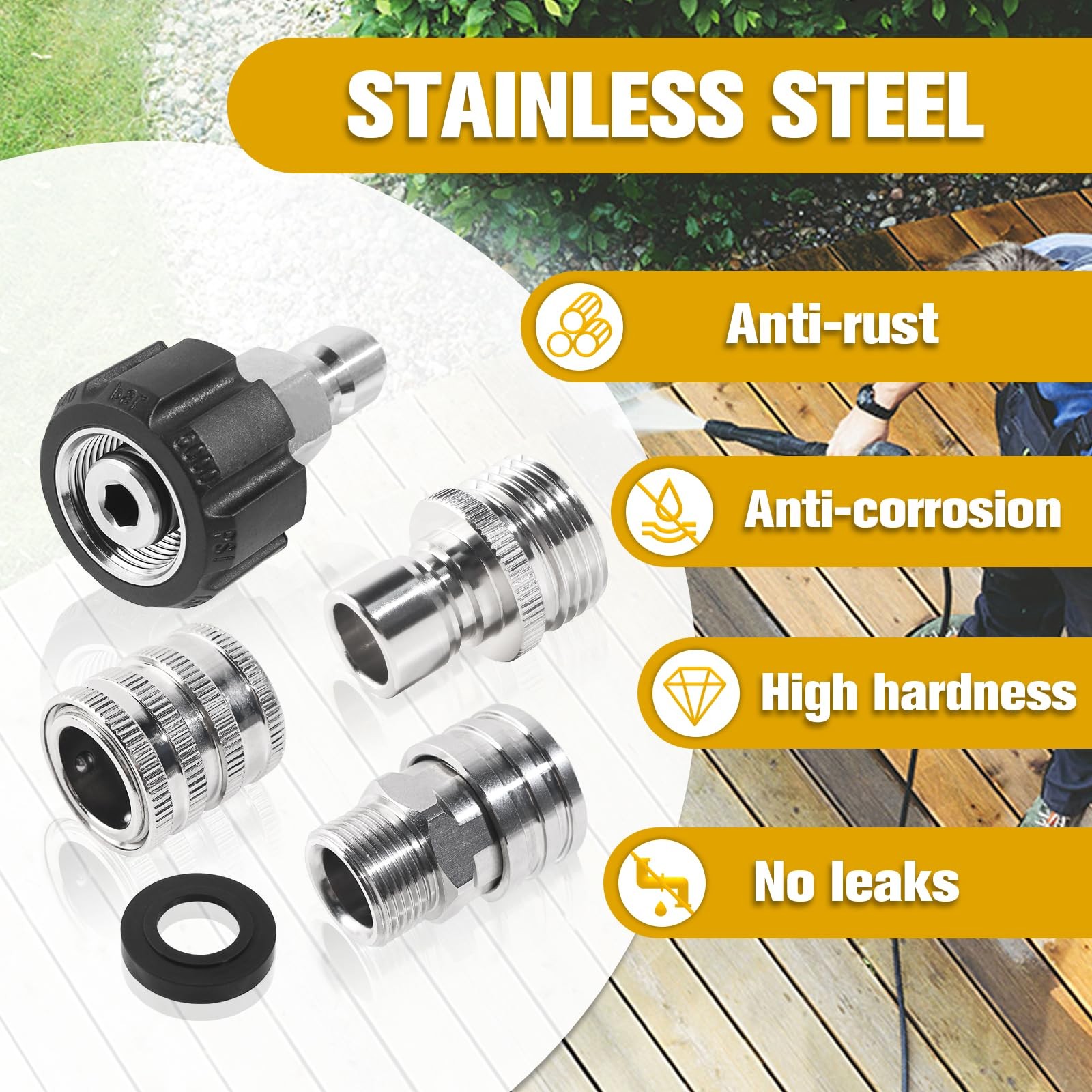 8 PCS Pressure Washer Adapter Set Stainless Steel M22 14mm Swivel To 3/8