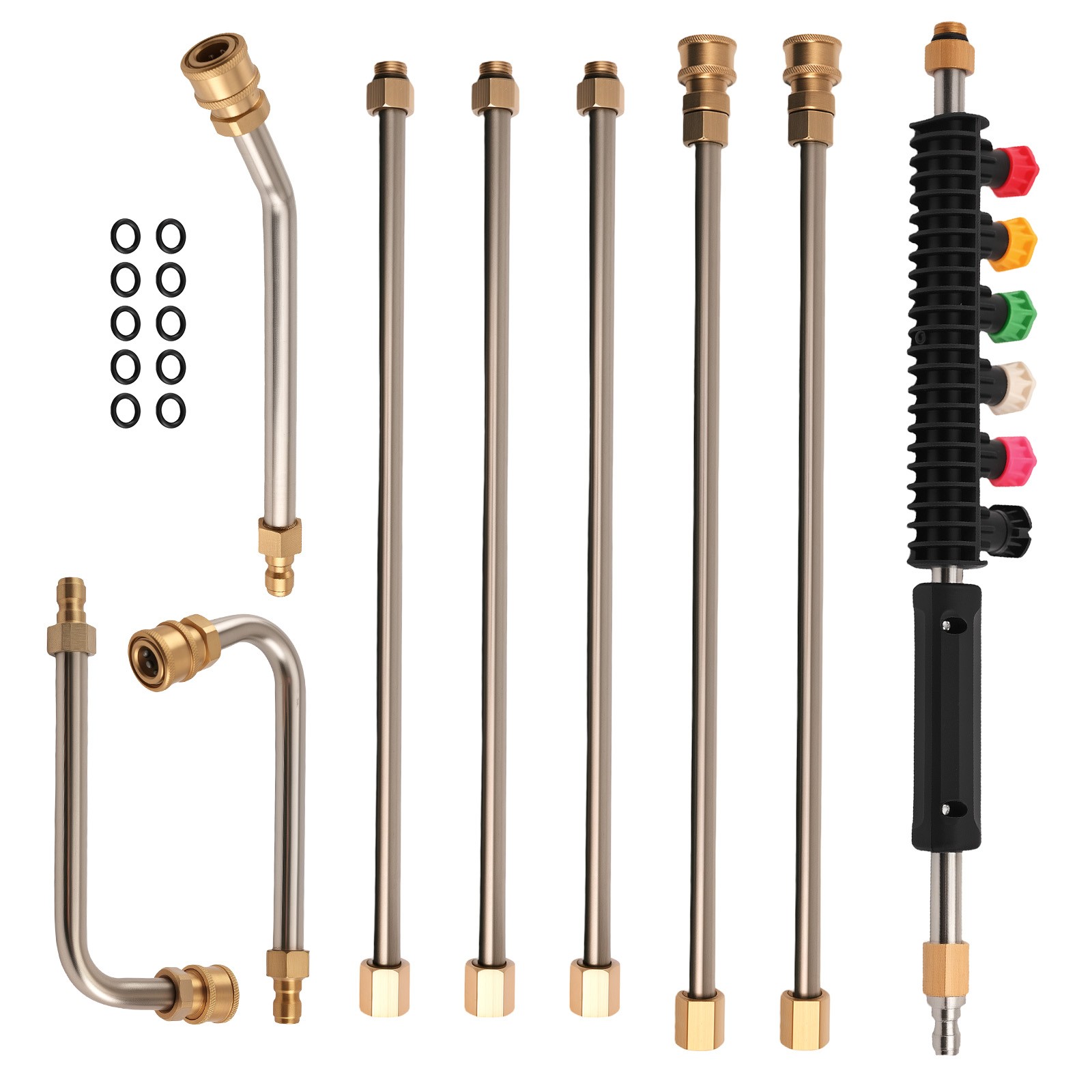 97in Adjustable Pressure Washer Wand 4000PSI 6 Nozzles 3 Curved Rod Kit
