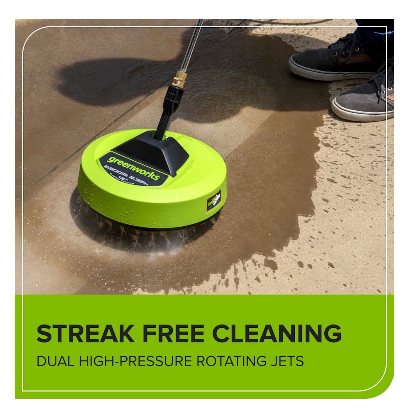 Greenworks – 2000PSI Power Washer with Foam Gun and 12″ Surface Cleaner Green