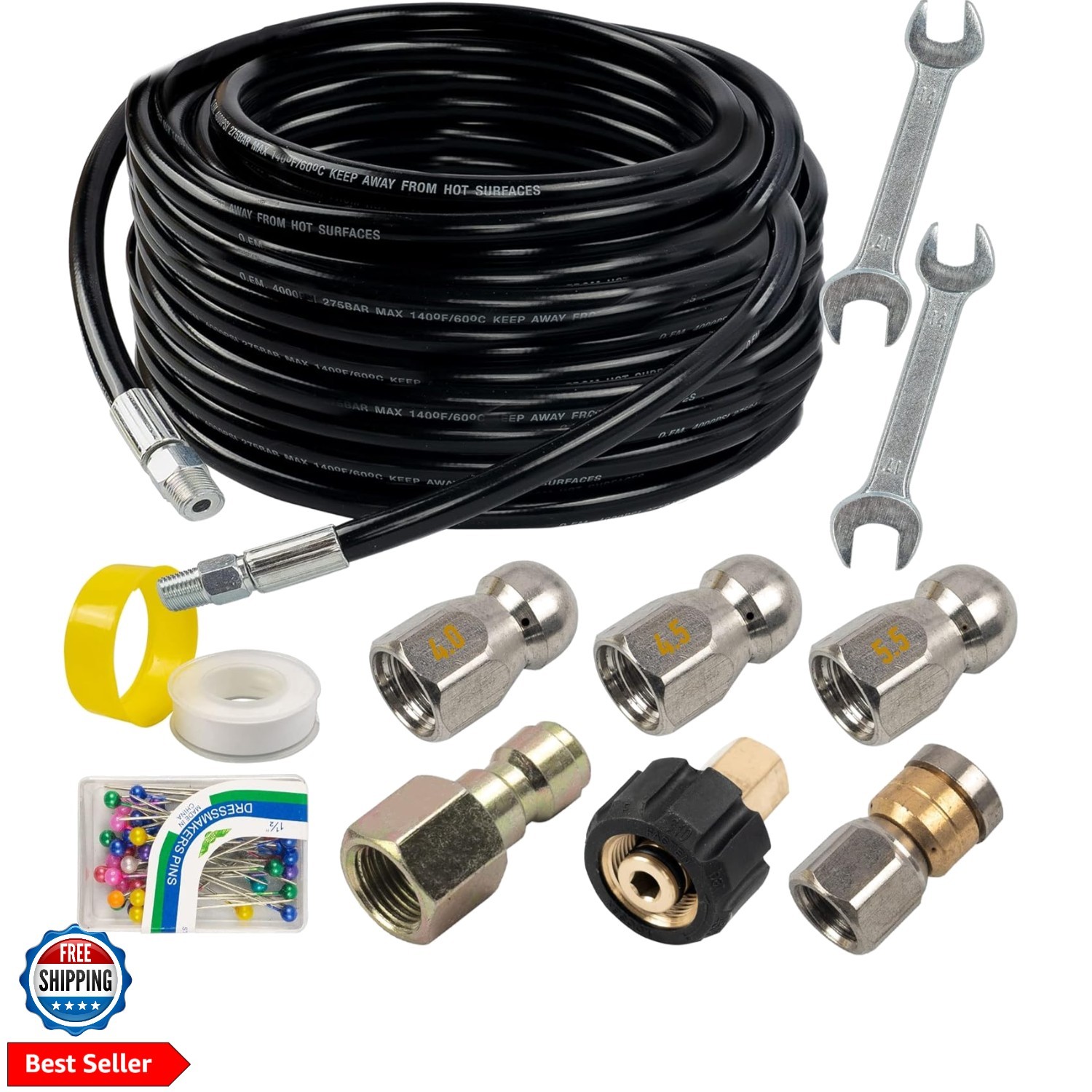 Sewer Jetter Kit for Pressure Washer 50FT, Drain Cleaner Hose 1/4 Inch NPT, O…