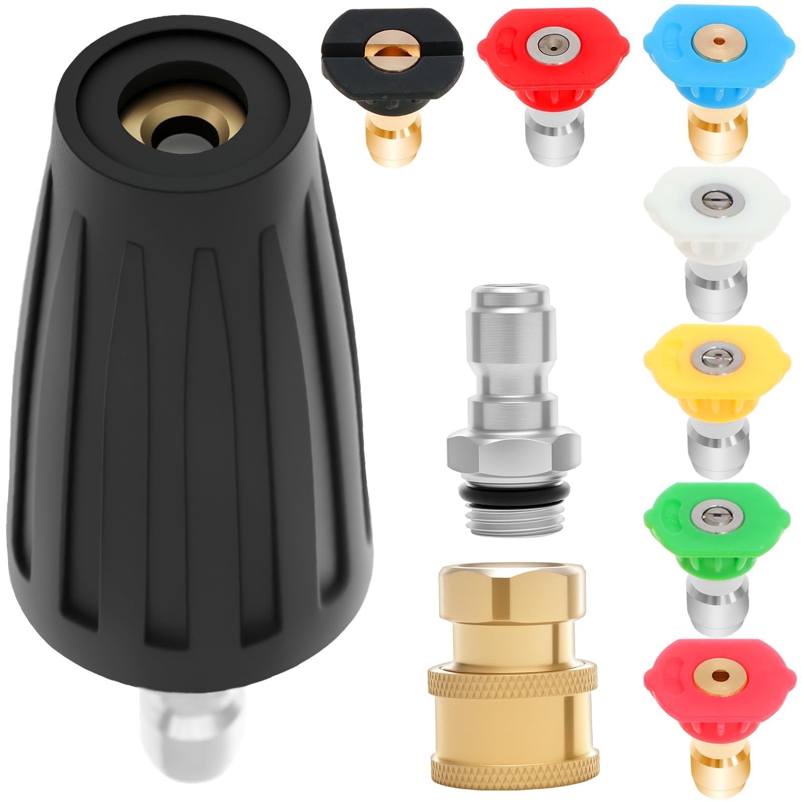 8Pcs Pressure Washer Nozzle Tips Kit | 4000 PSI, 360° Rotating, Quick Connect, 7