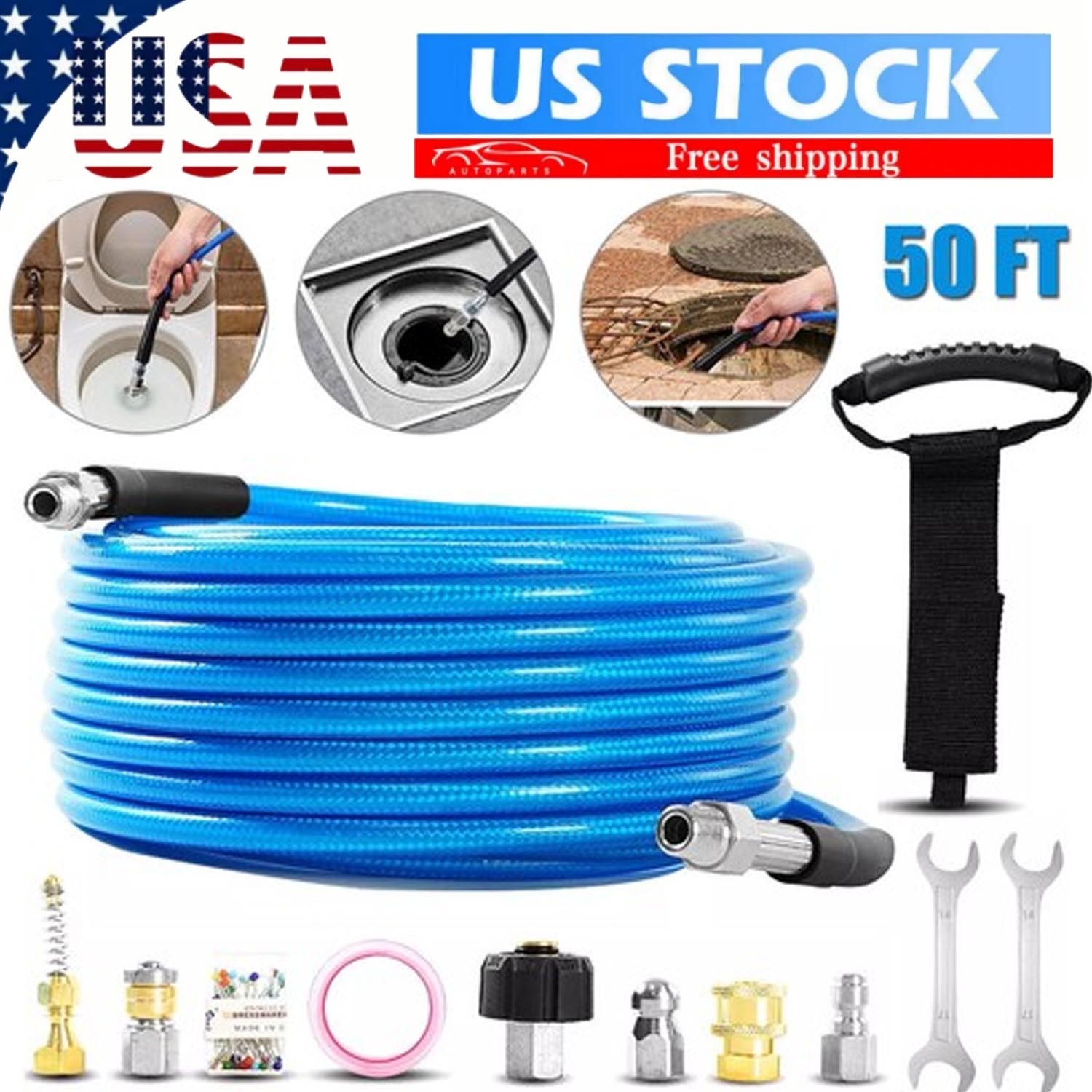 50FT 1/4″ M-NPT 5800PSI Drain Cleaner Hose Sewer Jetter Kit for Pressure Washer
