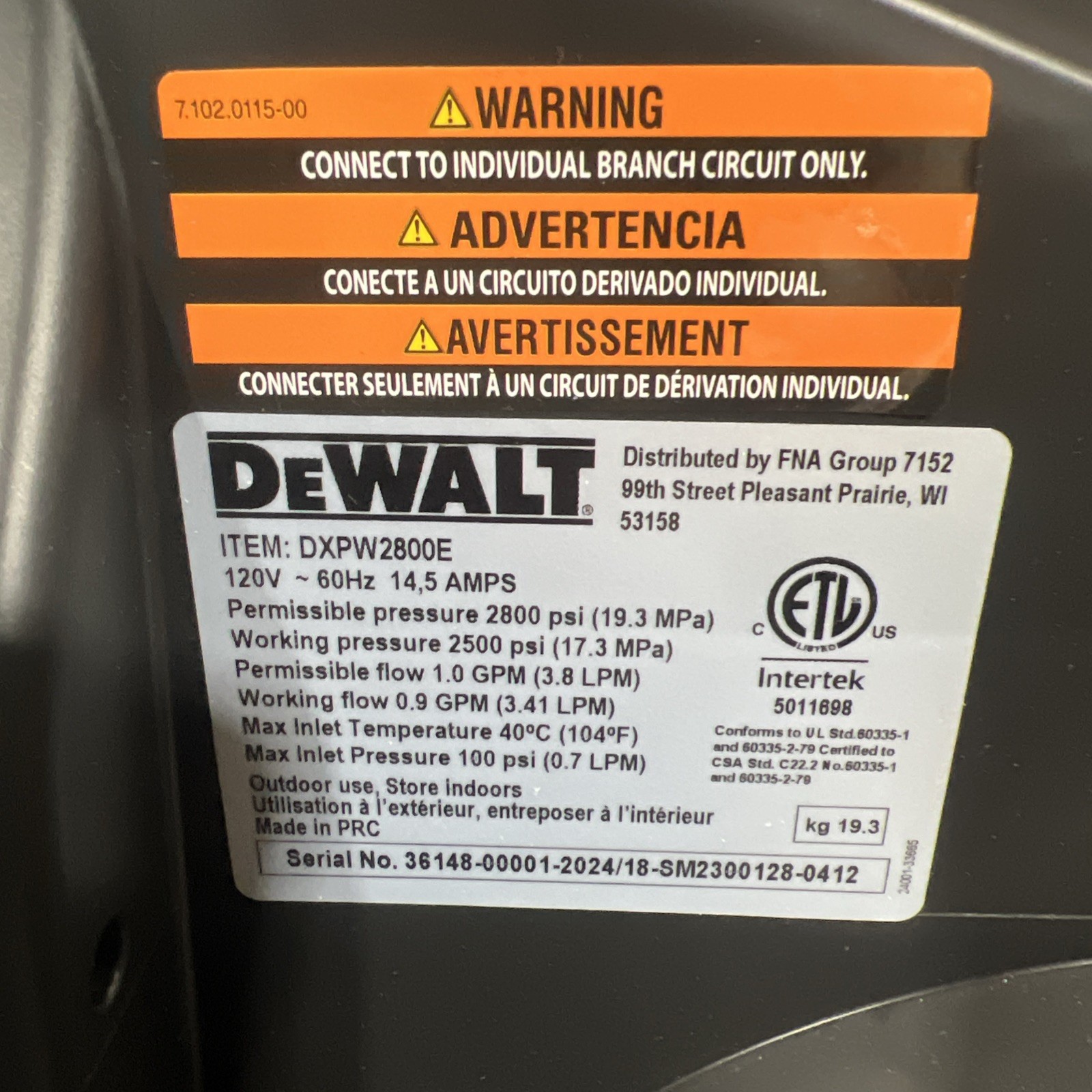 DEWALT Cold Water Electric Pressure Washer 2800 PSI 1.0 GPM With Axial Pump