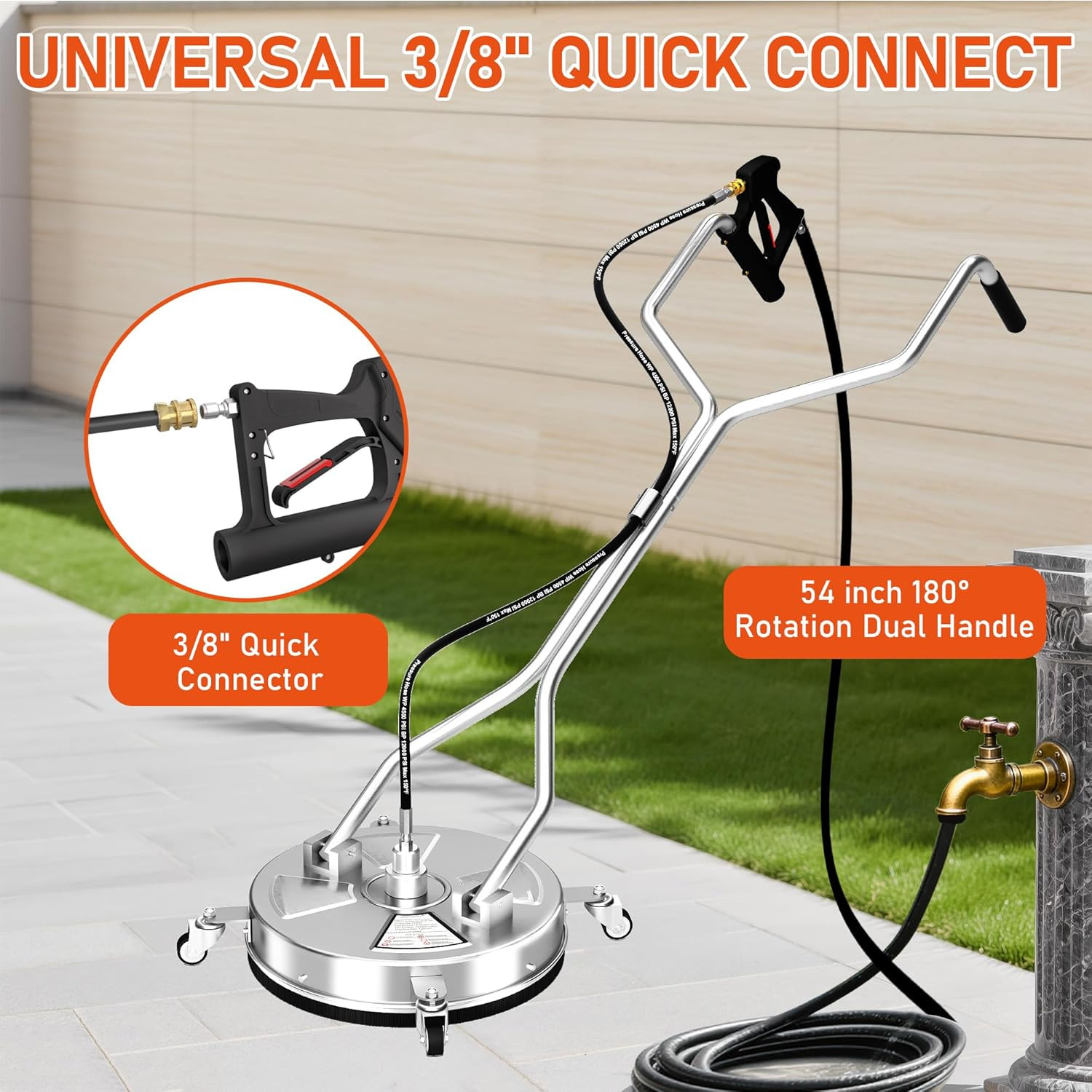 18″ Dual Handle Pressure Washer Surface Cleaner with 4 Wheels, 4000 PSI Max Stai
