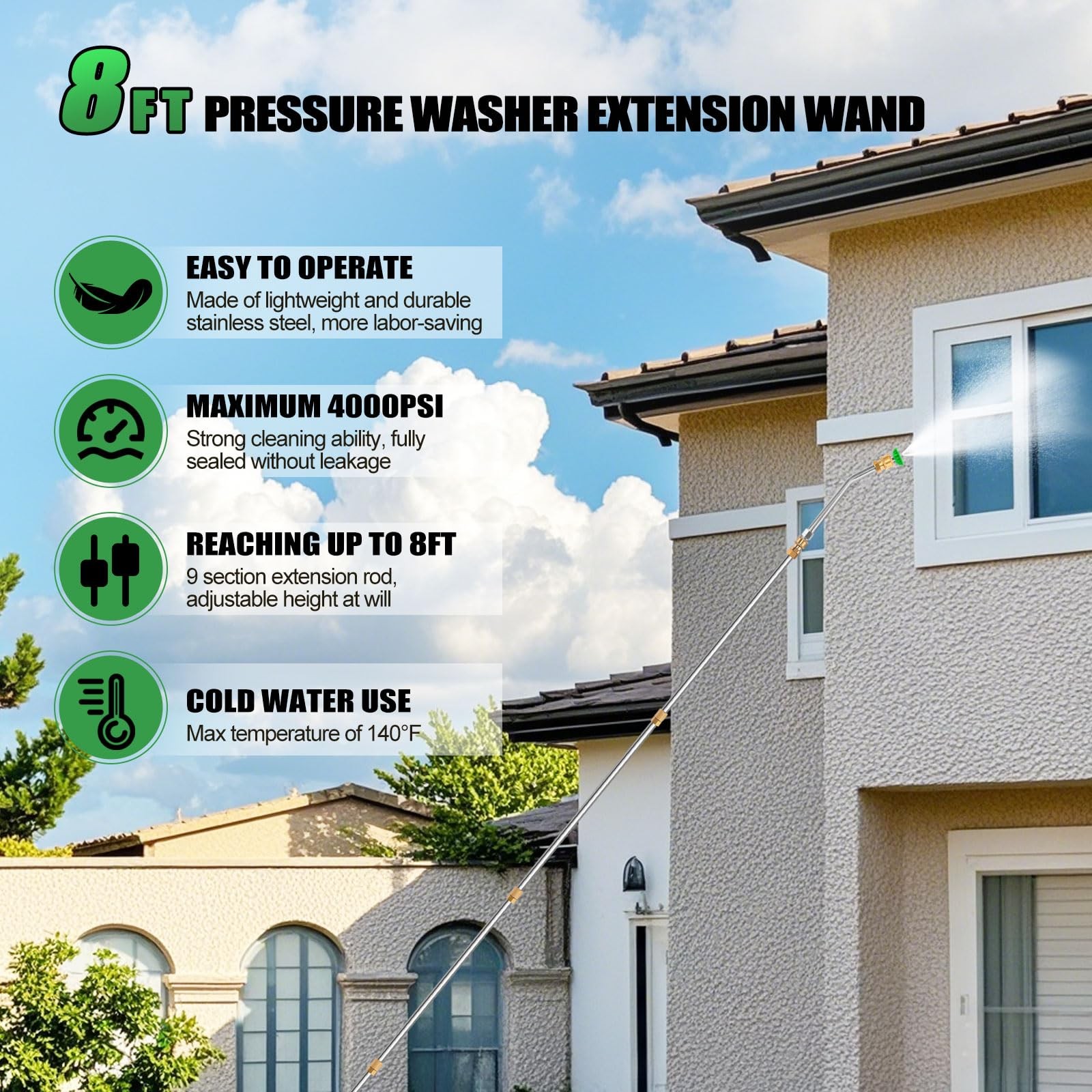 Gutter Cleaning Tools From the Ground, 9 Pack 8 FT Pressure Washer Extension …