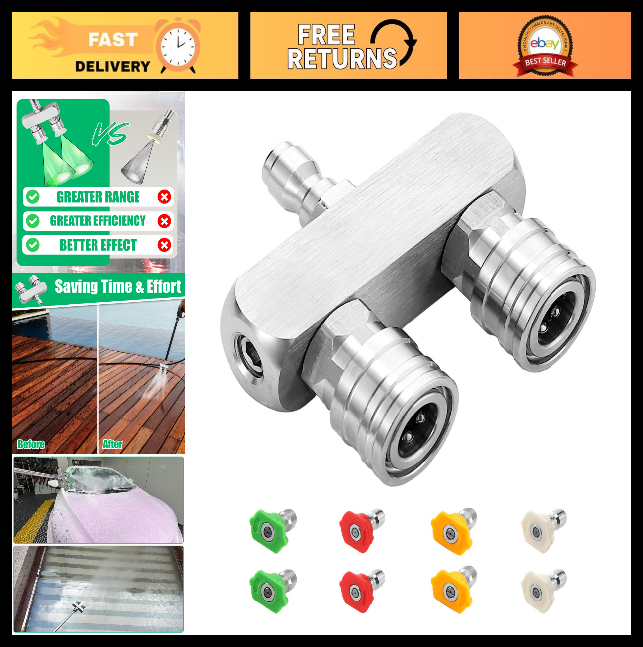 2-in-1 Pressure Washer Nozzle Tips Set, 8 Spray Tips, 5000 PSI, Quick Connect fo