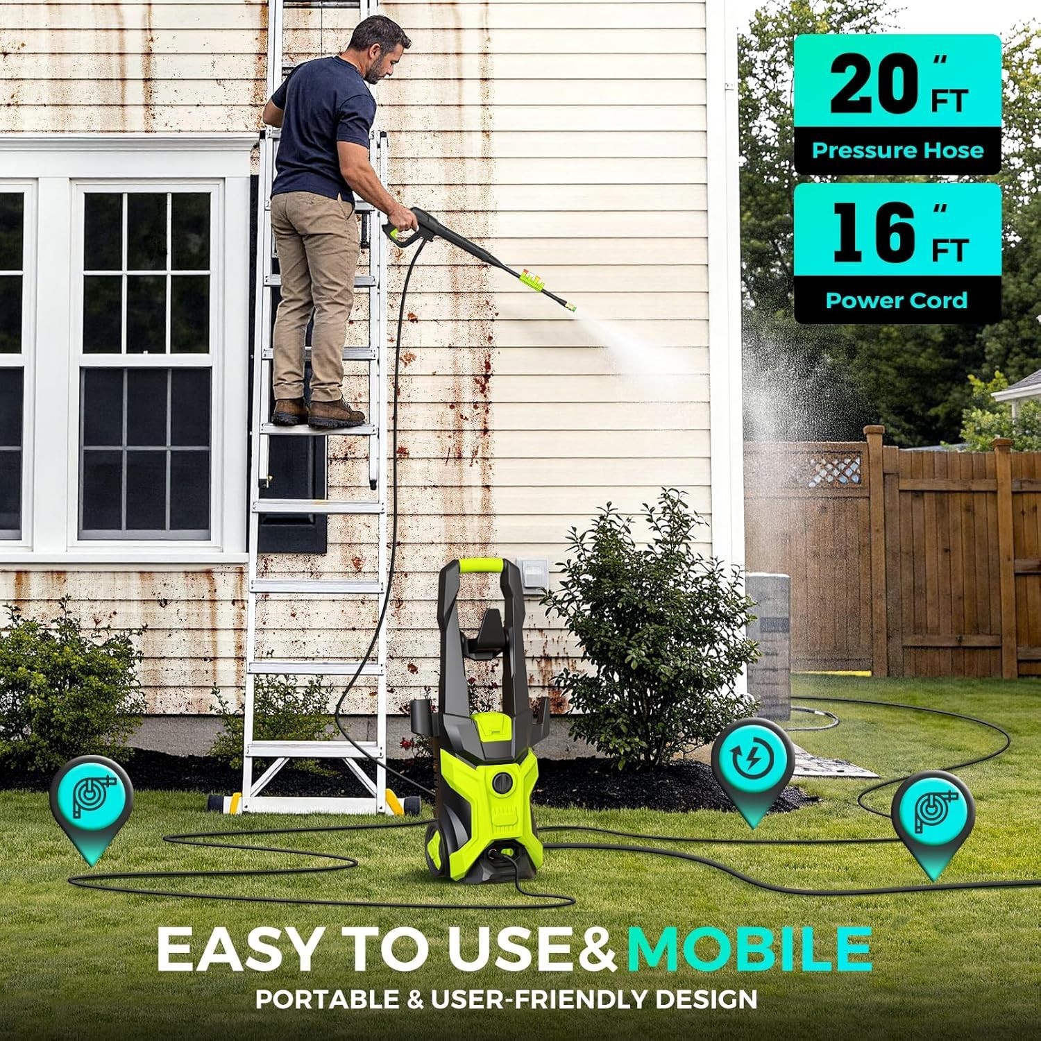 5000 PSI Electric Pressure Washer, 2.5 GPM Portable with Foam Cannon & Nozzles