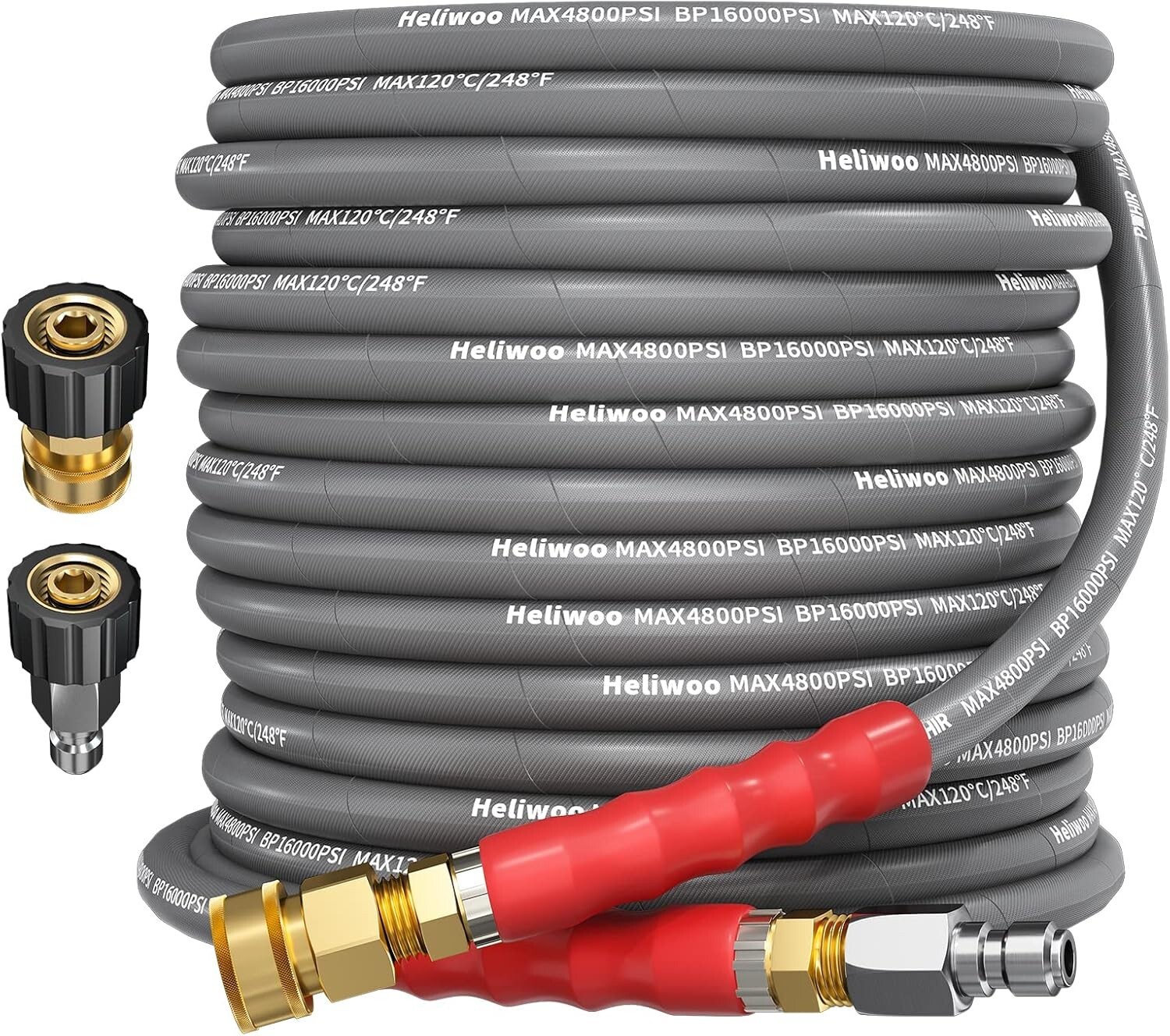 Heliwoo 4800 PSI 3/8″ Pressure Washer Hose 50FT Kink Resistant Wire Power Hose