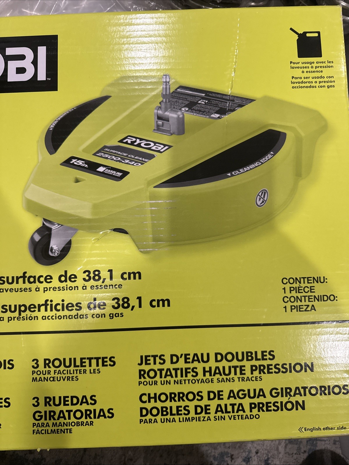 RYOBI 15″ 3400 PSI Gas Pressure Washer Surface Cleaner w/Caster Wheels RY31SC15