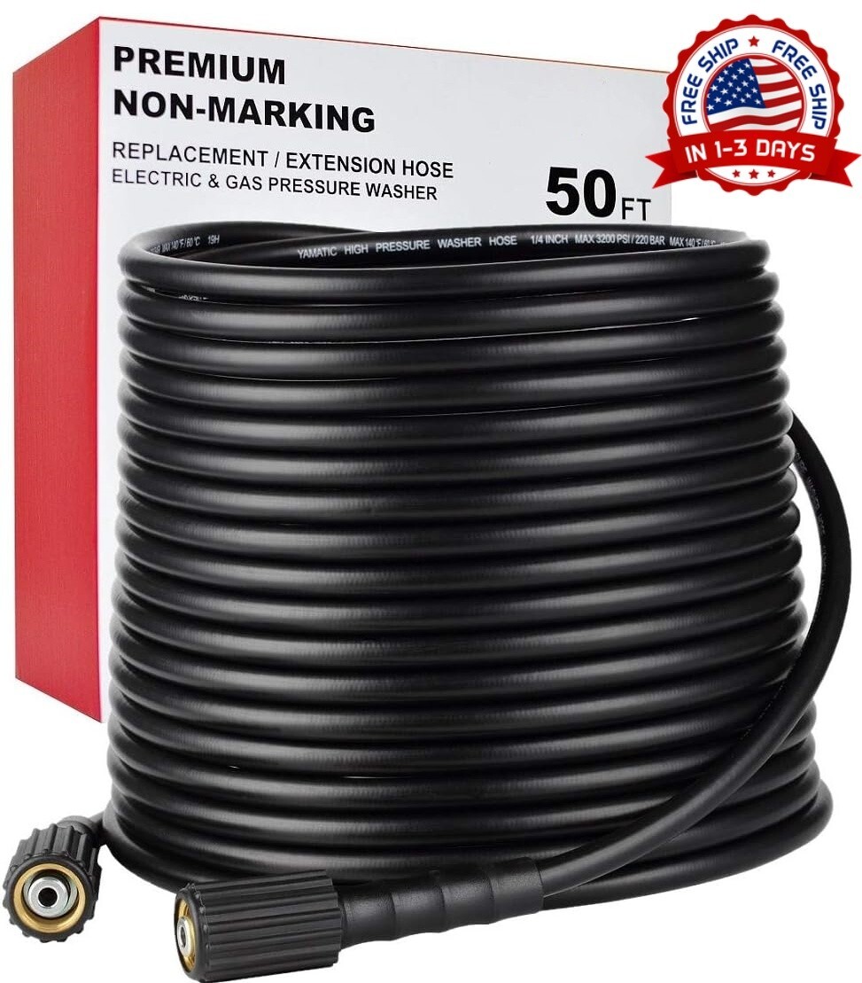 Manguera de hidrolavadora súper flexible de 50 pies x 1/4 in, resistente a torce