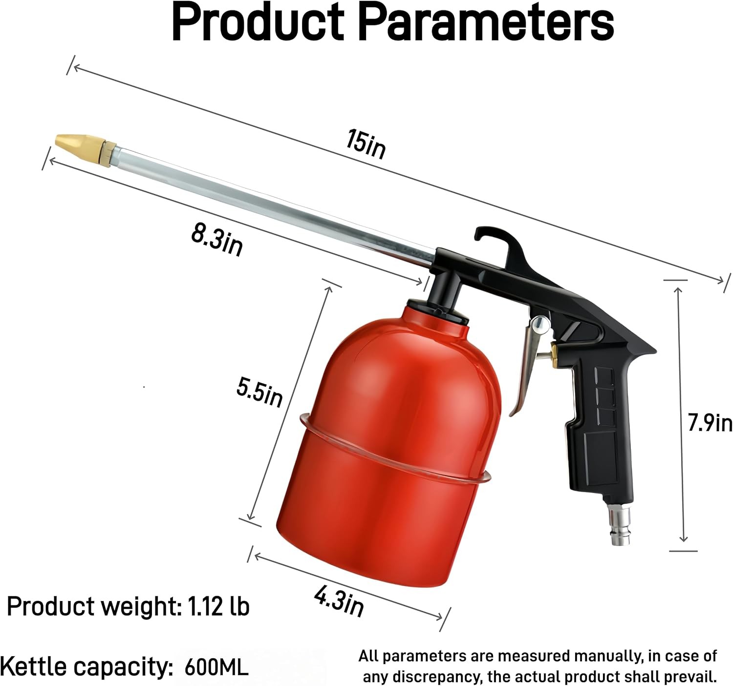 40-90 PSI Pneumatic Engine Cleaning Gun with 600ml Water Tank