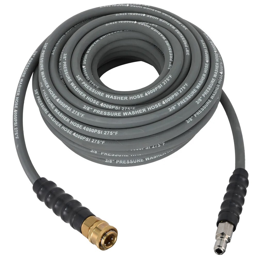 50ft Pressure Washer Hose 4000 PSI Non-Marking Gray With Couplers 275F 3/8″
