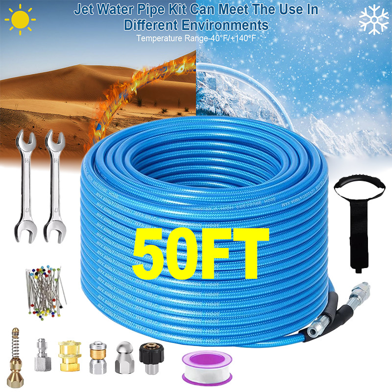 50FT 1/4″ M-NPT 5800PSI Drain Cleaner Hose Sewer Jetter Kit for Pressure Washer