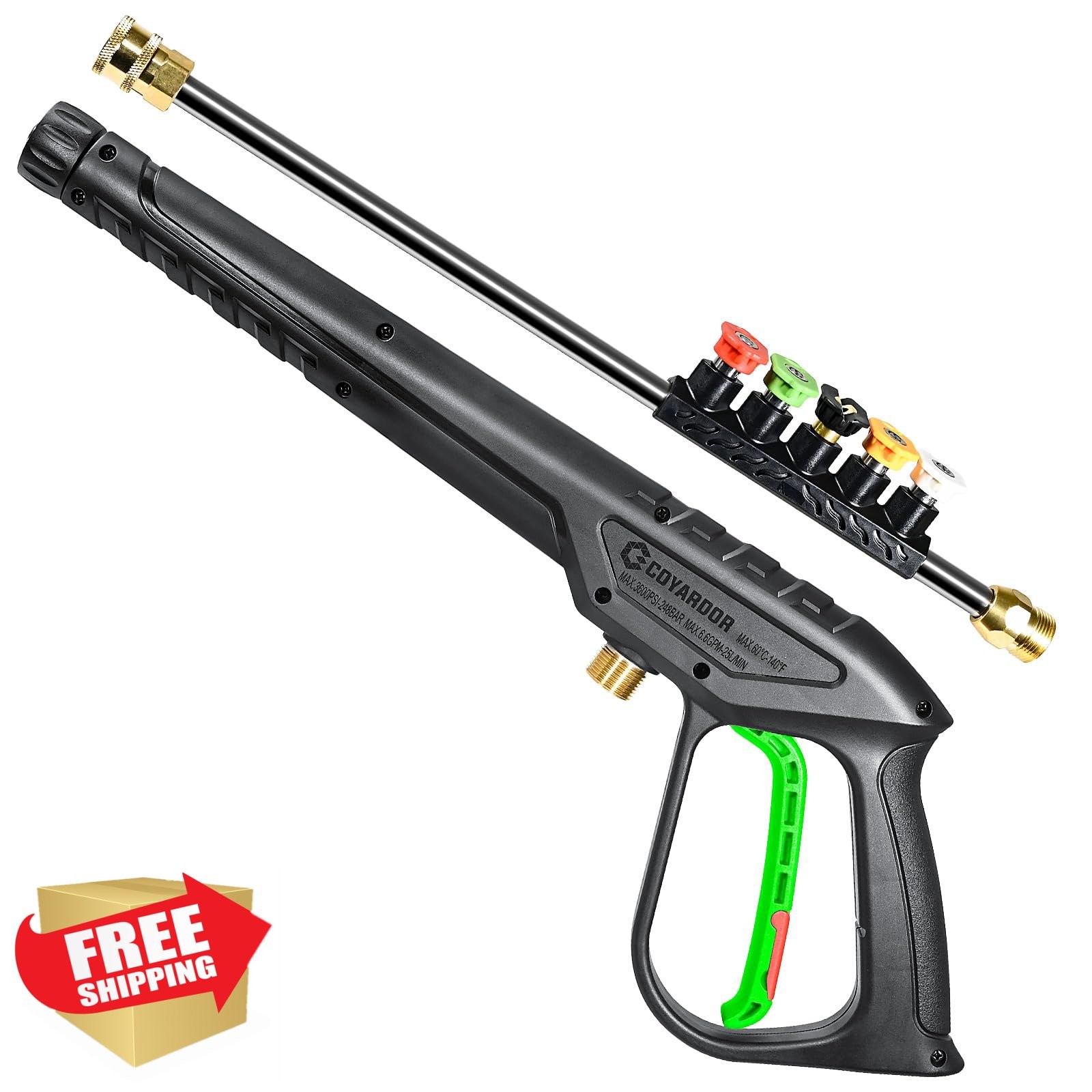 Coyardor Pressure Washer Gun 3600 PSI, M22 Fitting, 5 Spray Tips