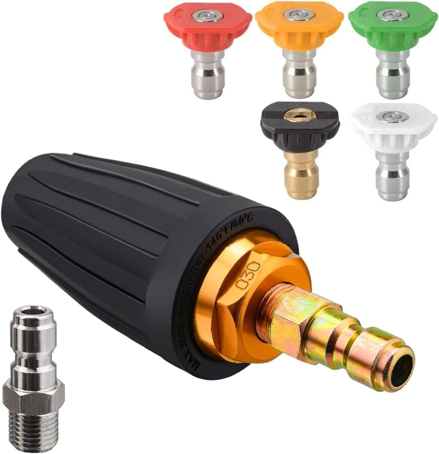 3000 PSI Turbo Nozzle Kit 360° Rotating 1/4″ QC 5 Nozzle Tips 3.0 Orifice