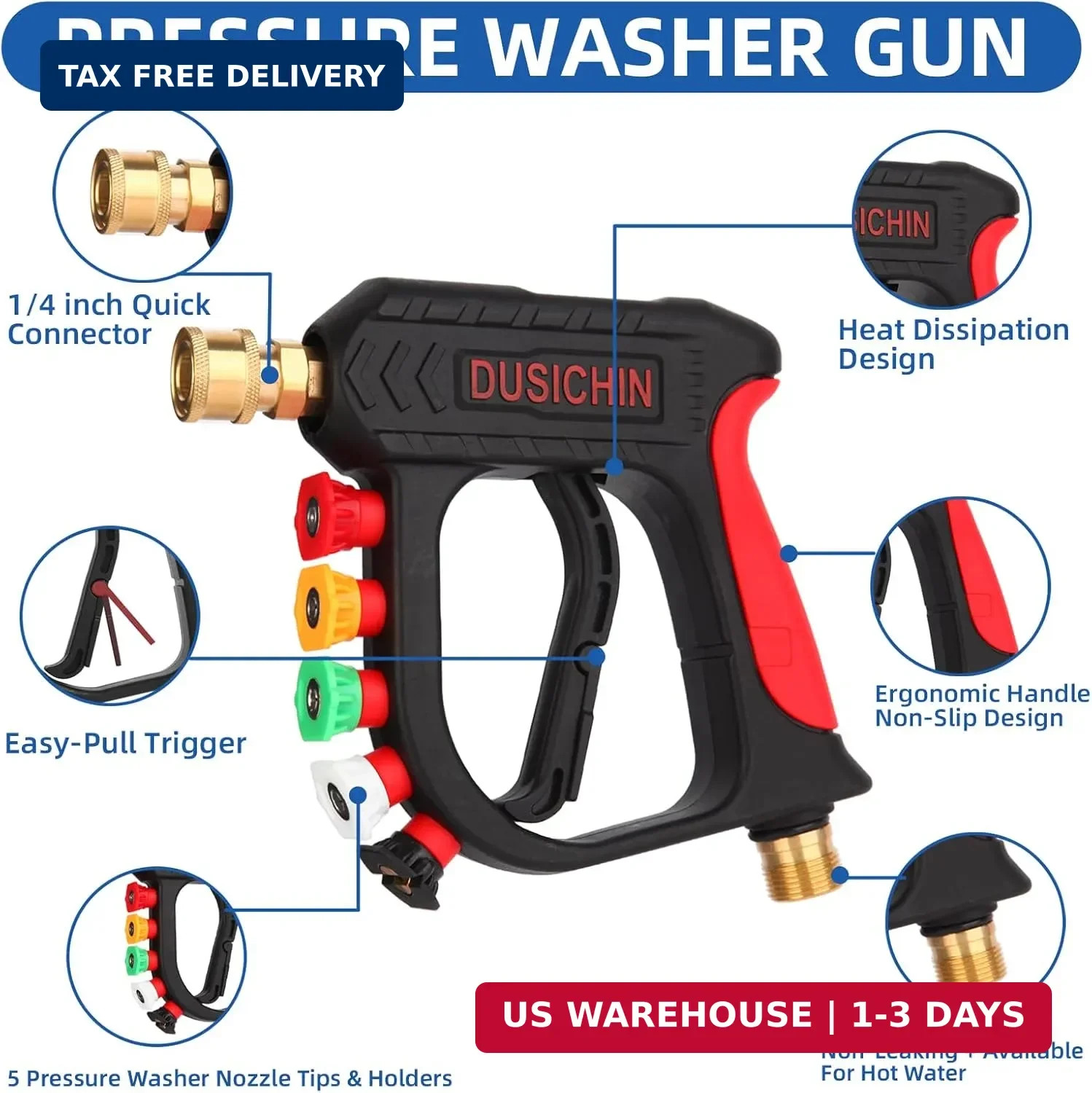 DUSICHIN Foam Cannon Short Pressure Washer Gun 1/4 Inch Quick Connector,Car Wash