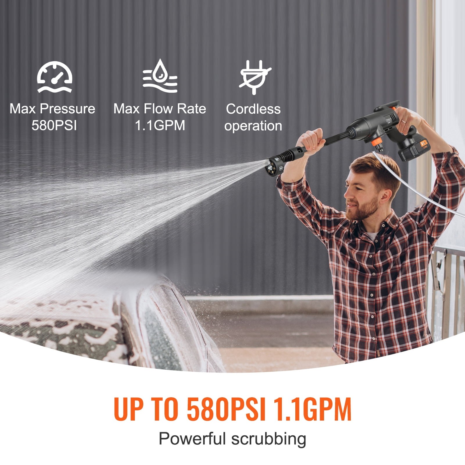 600 PSI Cordless Pressure Washer 1.5 GPM Portable Power Washer W/ 6-in-1